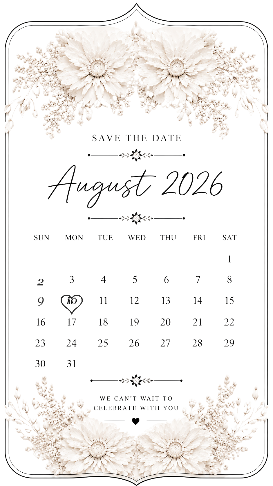 August 2026 calendar with August 10 marked